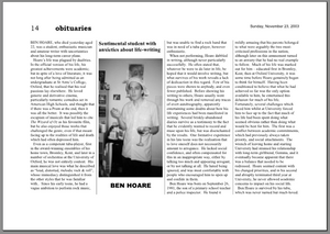 Ben Hoare - Obituary, November 23, 2003